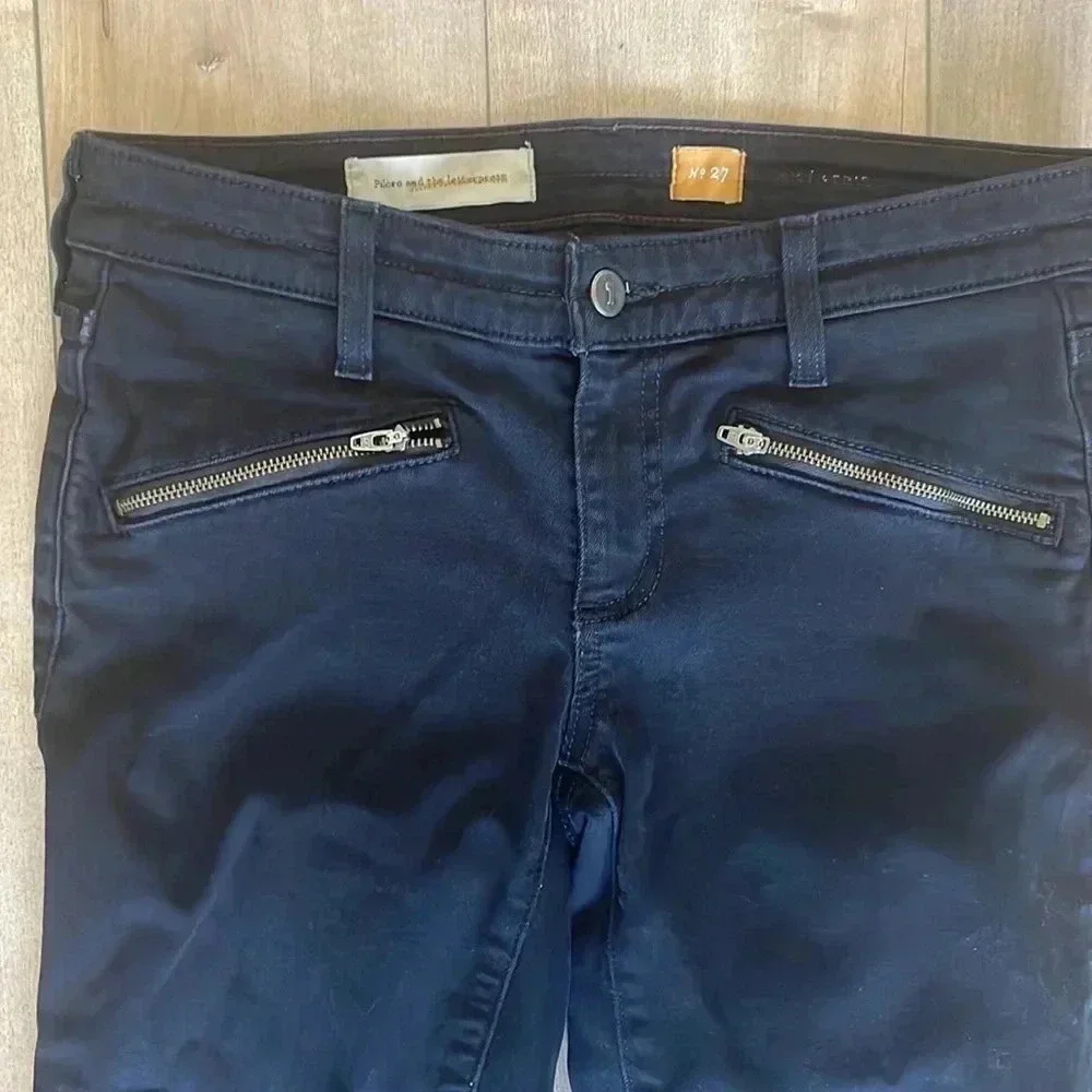 Anthro Pilcro and the Letterpress Skinny Moto Jeans Ankle Zipper Black Sz 27